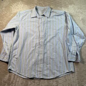 LL‎ Bean Shirt Striped Button Down Long Sleeve Shirt Sz Large Blue Green Look